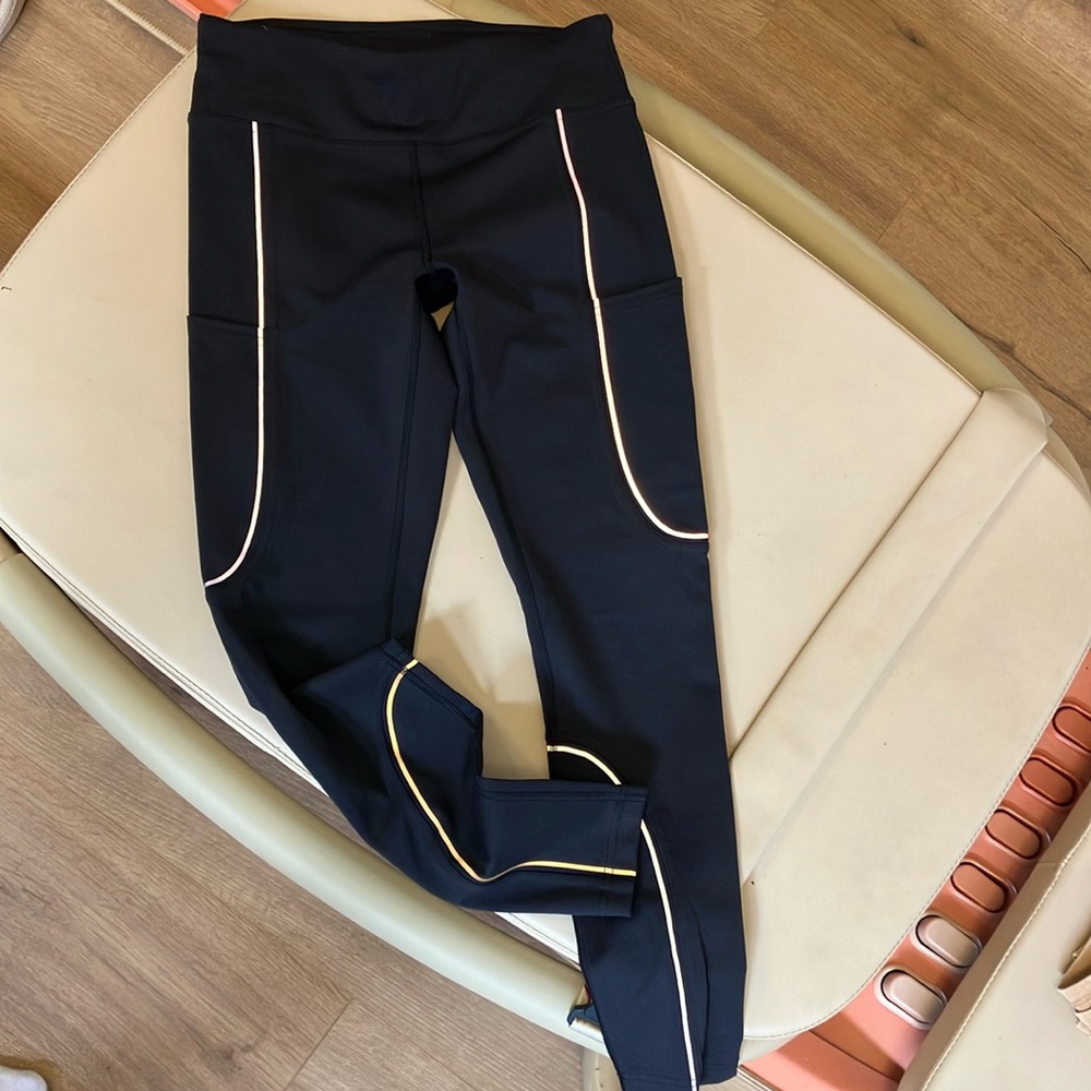 Outdoor Voices Black Leggings with White Piping